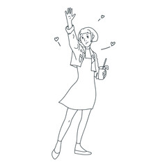 doodle girl walking with juice