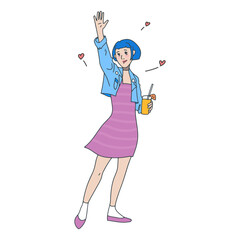 illustration girl walking with juice