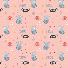 seamless cool monsters pattern vector illustration - 540401245