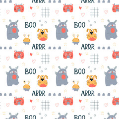 seamless cool monsters pattern vector illustration - 540401270