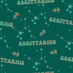 Sagittarius zodiac star seamless pattern. Sagittarius sign symbol stars Vector EPS10