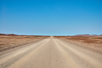 Gravel road in the lonely Damaraland in northern Namibia