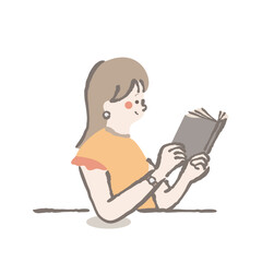 カフェ　女性 　読書　イラスト
