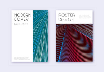 Minimal cover design template set. Red white blue abstract lines on dark background. Decent cover design. Stylish catalog, poster, book template etc.