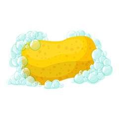 Washcloth. Detergent for hands and body. Shower sponge. Means for self-care. Vector graphics on a white background.