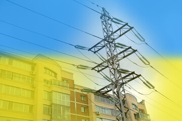 Energy supply of Ukraine, power lines in Ukrainian cities.
