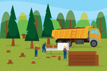 Logging wood industry 2d vector illustration concept for banner, website, illustration, landing page, flyer, etc.