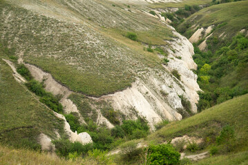 Chalk great canyon in summer  in Divnogorie, Voronezh region, Russia