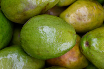 Close up of a pear guava (also called apple guava), Bogota, Colombia.