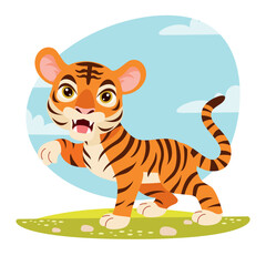 Fototapeta na wymiar Cartoon Illustration Of A Tiger