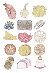 正月のおせちセット年賀状サイズ