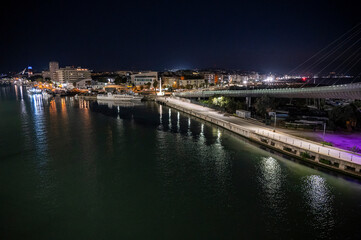 The port of Pescara illuminated at night