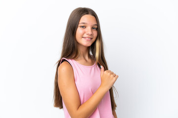 Little caucasian girl isolated on white background proud and self-satisfied