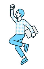 カジュアルな服装の男性がジャンプしているイラスト素材。