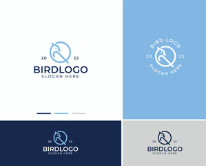 Fototapeta premium Simple bird logo template. Monoline bird logo template. bird monogram logo with circle template. trendy bird logo combined with circle.