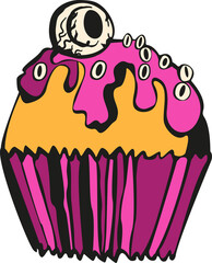Scary cupcake with cream and eye design for Halloween.