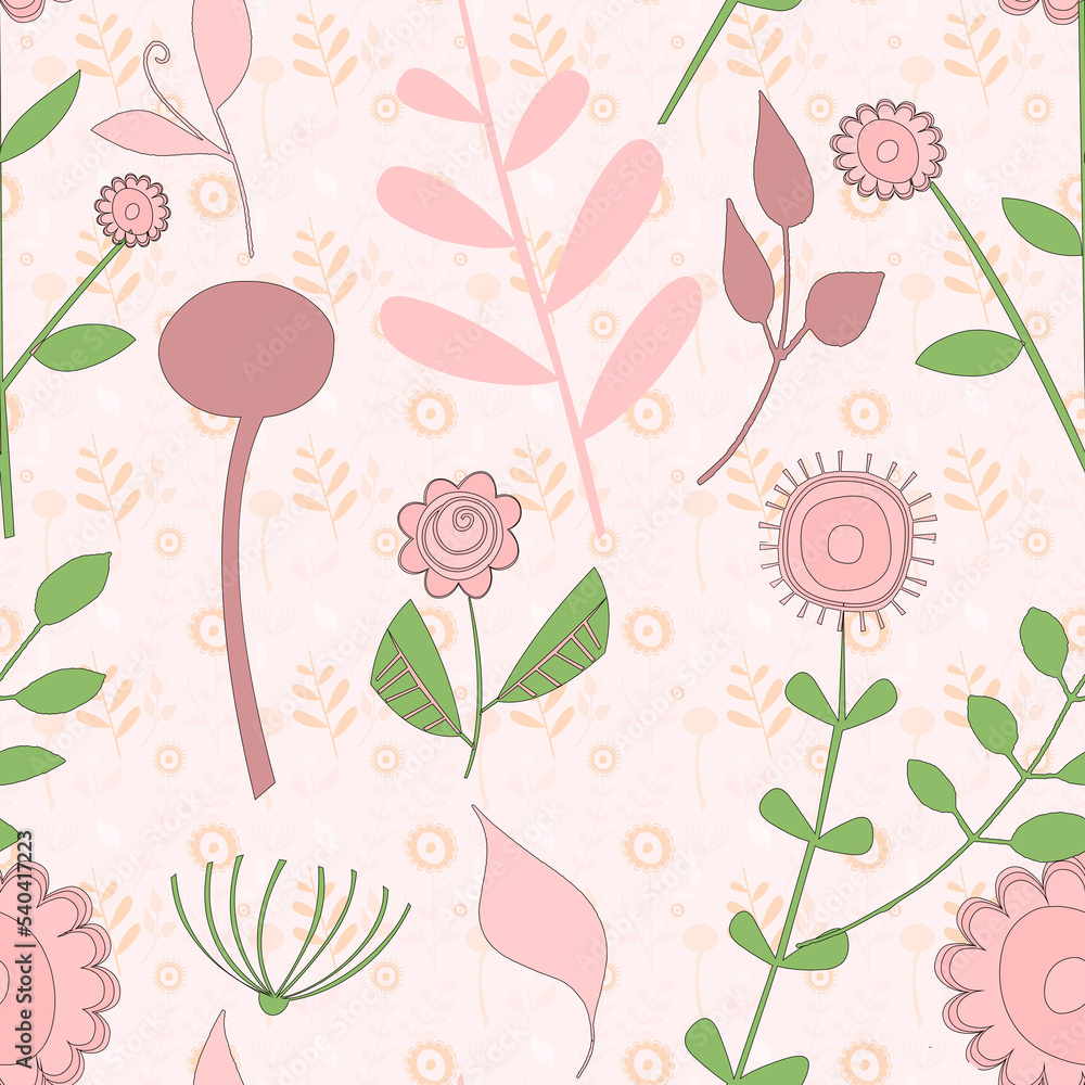 Wall mural floral shape seamless pattern pink