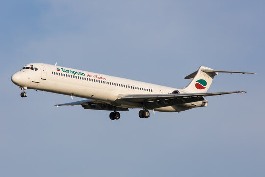 An European Air Charter MD80 aircraft landing in Graz after a charter flight from Greece