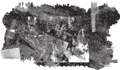 Naklejka premium Glitch distorted grungy isolated banner . Design element for brochure, social media, posters, flyers. Overlay texture.Textured banner with Distress effect .Vector halftone dots . Screen print texture