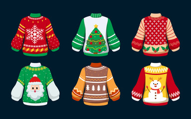 Hand drawn flat ugly sweater set collection