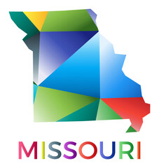 Bright colored Missouri shape. Multicolor geometric style US state logo. Modern trendy design. Stylish vector illustration.