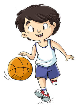 illustration of boy basketball player running with a ball