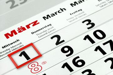 Deutscher Kalender Datum 1. März 2023  Mittwoch - obrazy, fototapety, plakaty