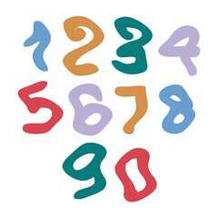Hand drawn groovy numbers collection. Vector illustration.