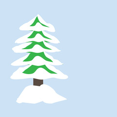 a beautiful Christmas tree in the snow isolated on a blue background, a template for your design, a copy of the space, a happy new year greeting card