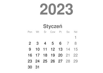 kalendarz PL -2023 - 01 - obrazy, fototapety, plakaty