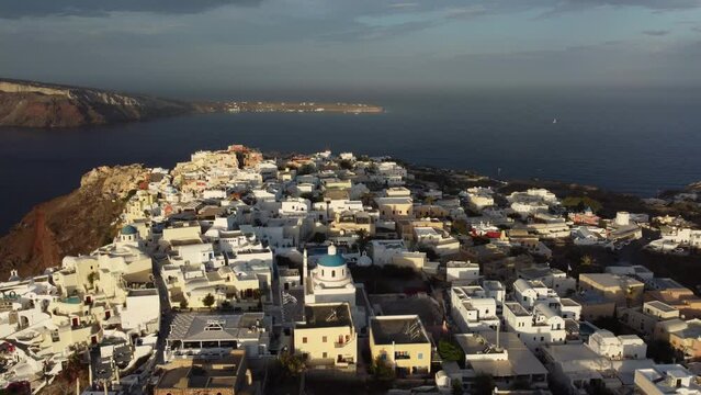 Oia Santorini Aerial View, Cyclades Island in Aegean Sea, Greece