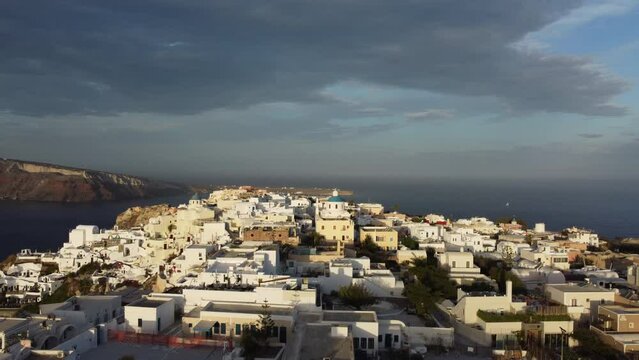 Oia Santorini Aerial View, Cyclades Island in Aegean Sea, Greece