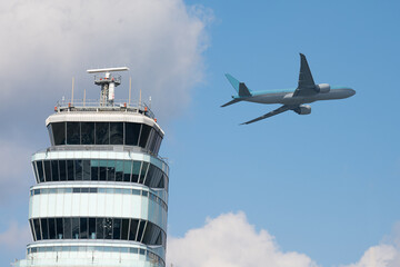 Airport tower sky airplane flight safety traffic