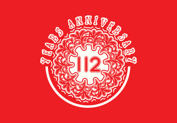 112 years anniversary logo and sticker design