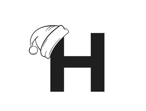 letter h with santa claus hat. element for Christmas and New Year alphabet design. isolated vector image