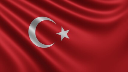 Render of the Turkey flag flutters in the wind close-up, the national flag of Turkey flutters in 4k resolution, close-up, colors: RGB. High quality 3d illustration