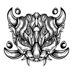 Oni mask tribal tattoo illustration vector	