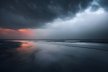 A lonely overcast beach. Gloomy mood. 