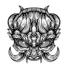 Oni mask tribal tattoo illustration vector	