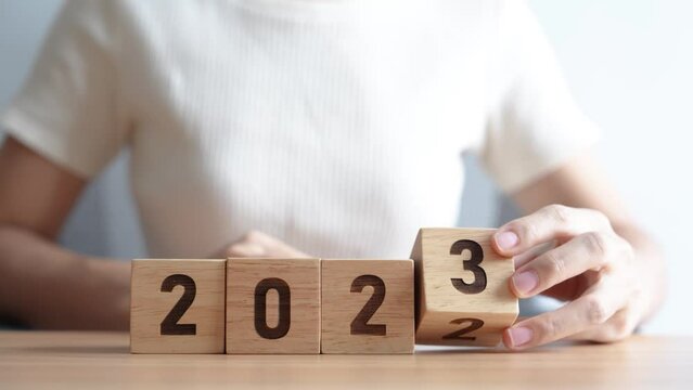 2022 change to 2023 year block on table. goal, Resolution, strategy, plan, start, budget, mission, action, motivation and New Year concepts