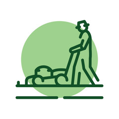 Lawn mowing color line icon. Garden service.