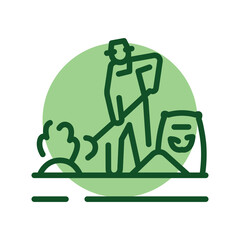 Worker fertilizes the plantscolor line icon. Garden service.