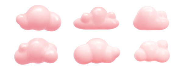 3d clouds Pink paste isolated on white background. Realistic magic sunset clouds icon. 3d render vector illustration.s