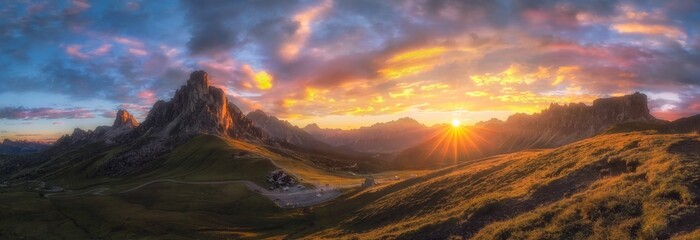 Panoramic view of mountain range on the sunset