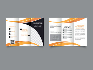 Trifold brochure with yellow waves. Flyer for printing.