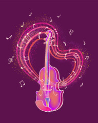 The violin plays the music of love. Vector stock illustration