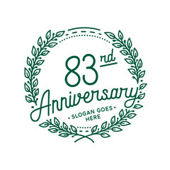 83 years anniversary design template. 83nd anniversary celebration hand drawn logotype. Vector illustration.