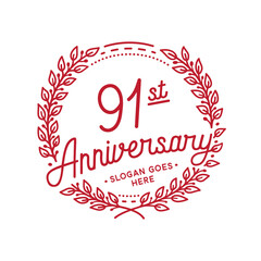 91 years anniversary design template. 91st anniversary celebration hand drawn logotype. Vector illustration.