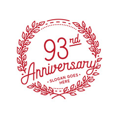 93 years anniversary design template. 93rd anniversary celebration hand drawn logotype. Vector illustration.