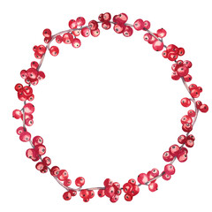 Watercolor winter simple wreath. 
Hand drawn ilex branches illustration. Isolated on transparent.